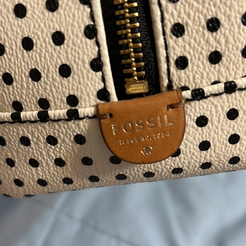 Fossil Black and White Polka Dot Bag with Tan Accents - Picture 10 of 14